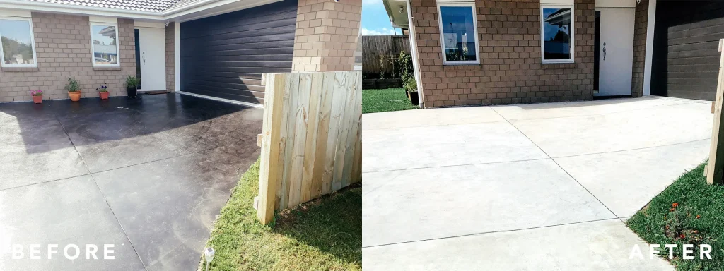 Driveway. Before and after abrasive blasting.